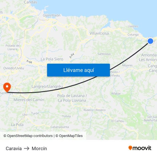 Caravia to Morcín map