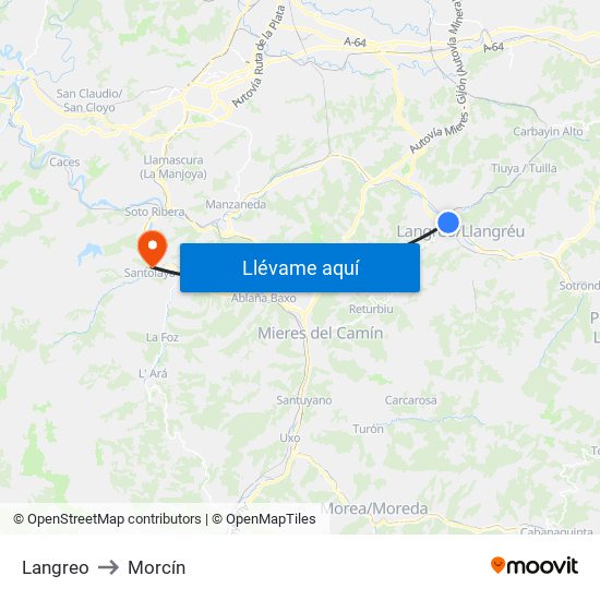 Langreo to Morcín map