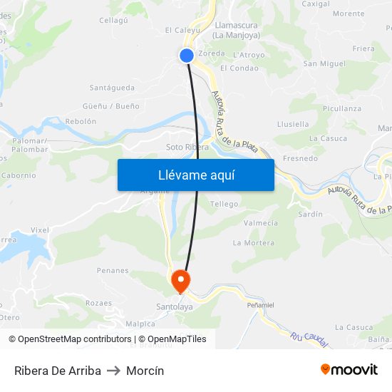 Ribera De Arriba to Morcín map