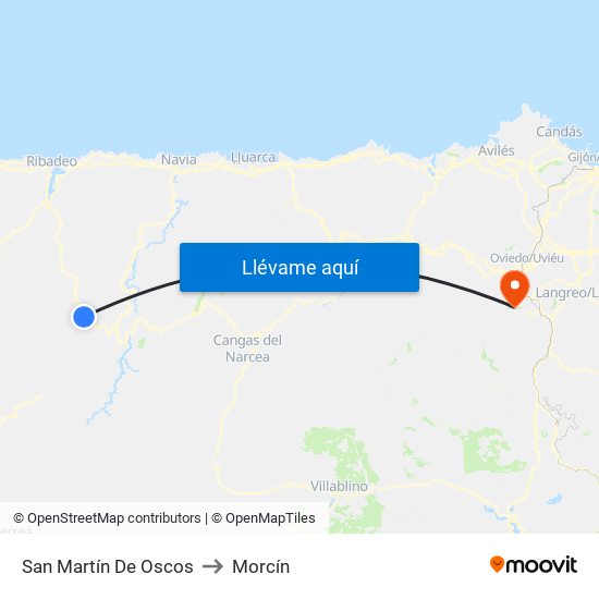 San Martín De Oscos to Morcín map