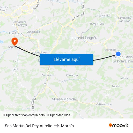 San Martín Del Rey Aurelio to Morcín map