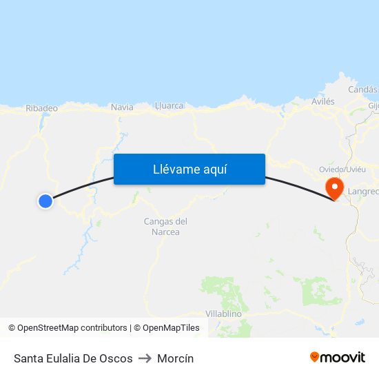 Santa Eulalia De Oscos to Morcín map