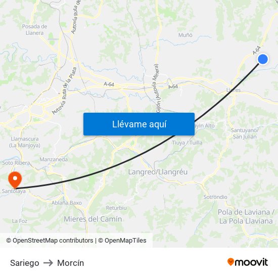 Sariego to Morcín map