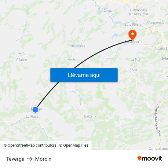 Teverga to Morcín map