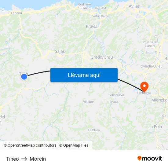 Tineo to Morcín map