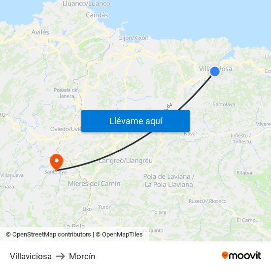 Villaviciosa to Morcín map
