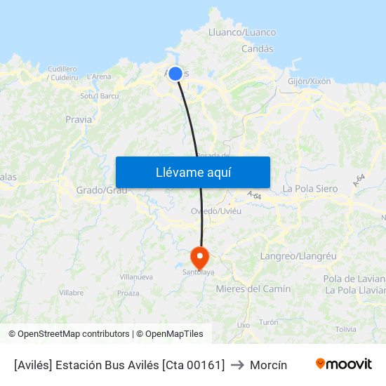 [Avilés]  Estación Bus Avilés [Cta 00161] to Morcín map