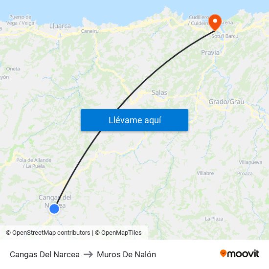 Cangas Del Narcea to Muros De Nalón map