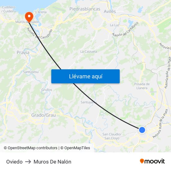 Oviedo to Muros De Nalón map