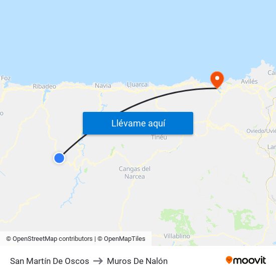 San Martín De Oscos to Muros De Nalón map
