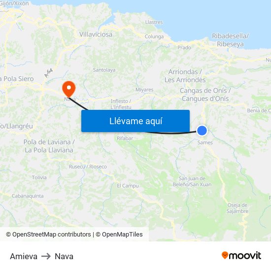 Amieva to Nava map