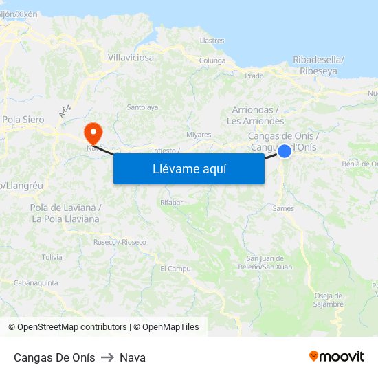 Cangas De Onís to Nava map