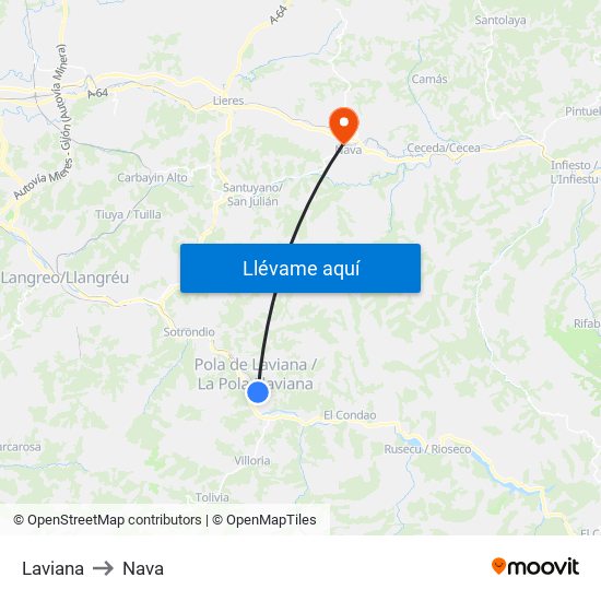 Laviana to Nava map