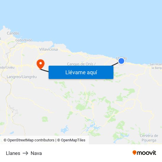Llanes to Nava map
