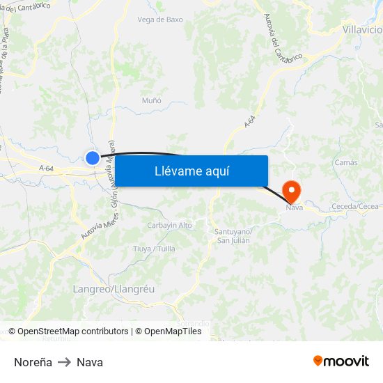 Noreña to Nava map