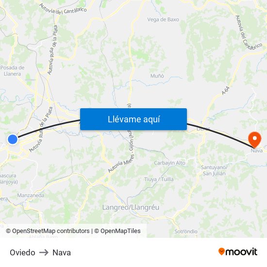 Oviedo to Nava map
