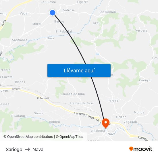 Sariego to Nava map