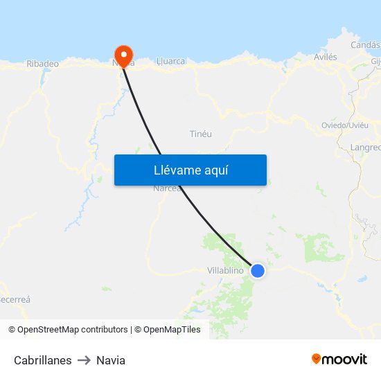 Cabrillanes to Navia map