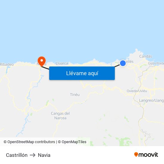 Castrillón to Navia map