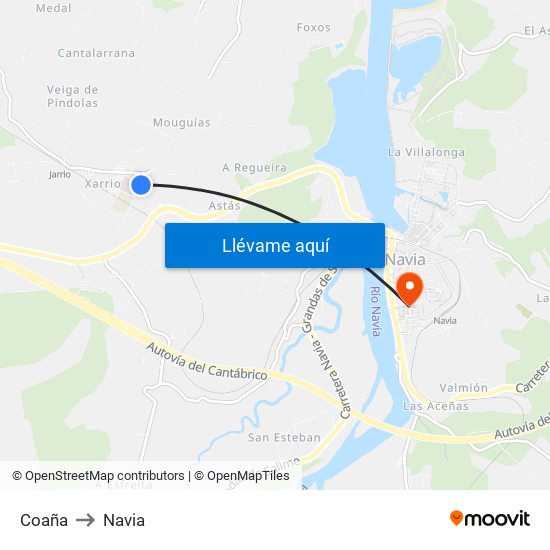 Coaña to Navia map