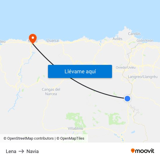 Lena to Navia map