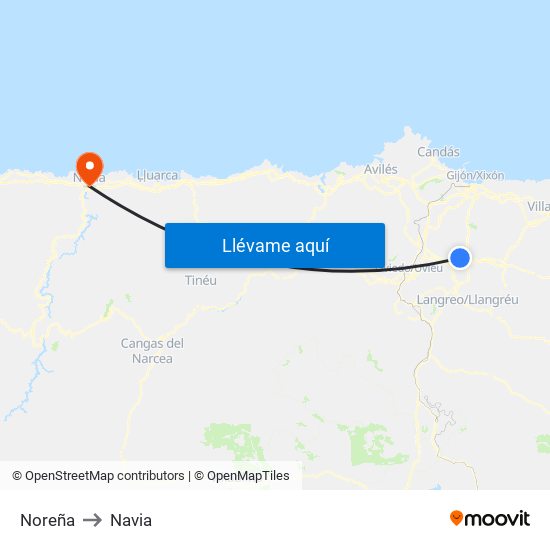 Noreña to Navia map
