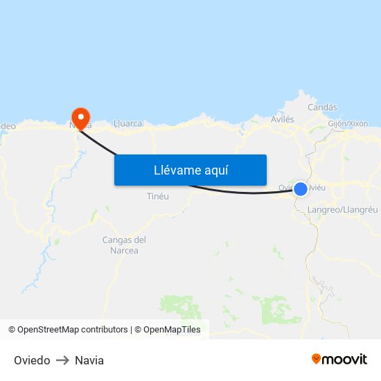 Oviedo to Navia map