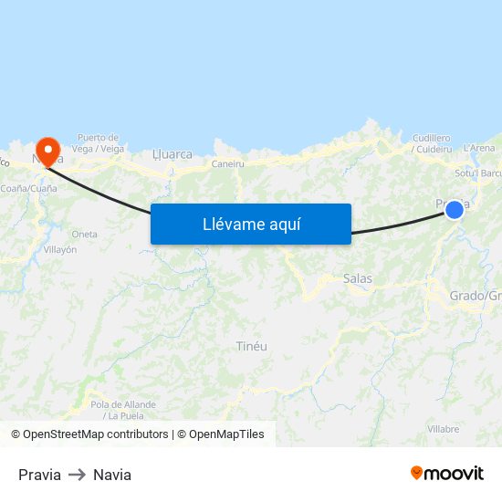 Pravia to Navia map