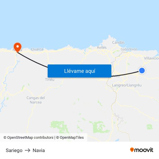 Sariego to Navia map
