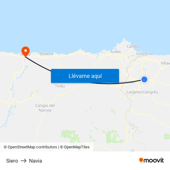 Siero to Navia map