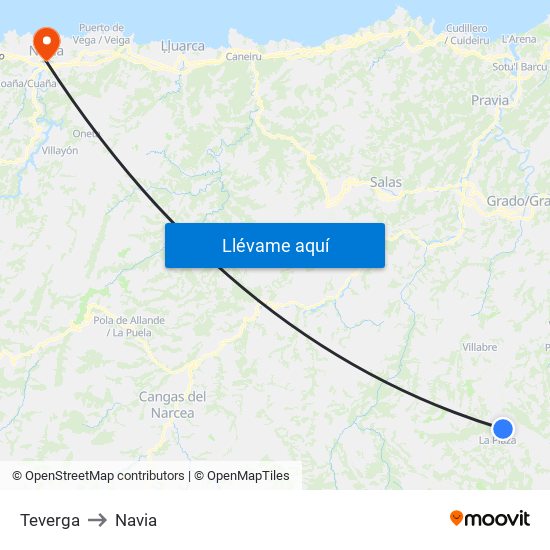 Teverga to Navia map