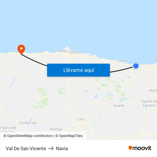 Val De San Vicente to Navia map