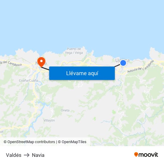 Valdés to Navia map