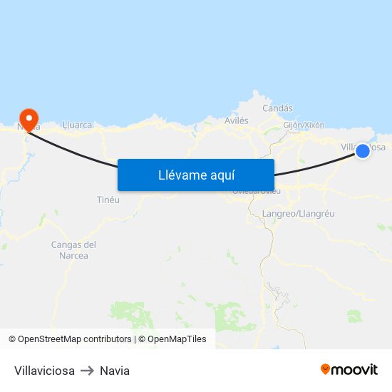Villaviciosa to Navia map
