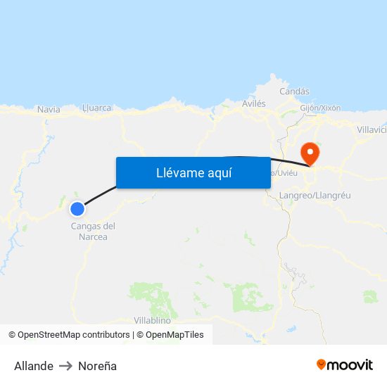 Allande to Noreña map