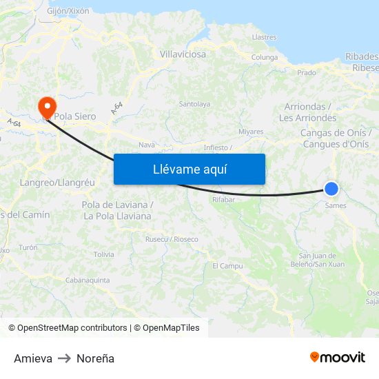 Amieva to Noreña map