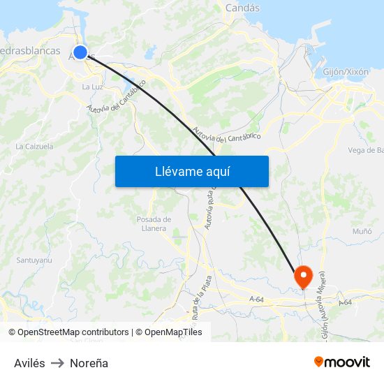 Avilés to Noreña map