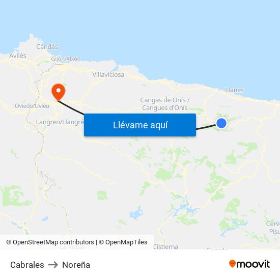 Cabrales to Noreña map