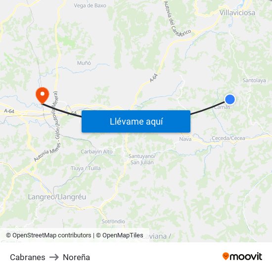 Cabranes to Noreña map