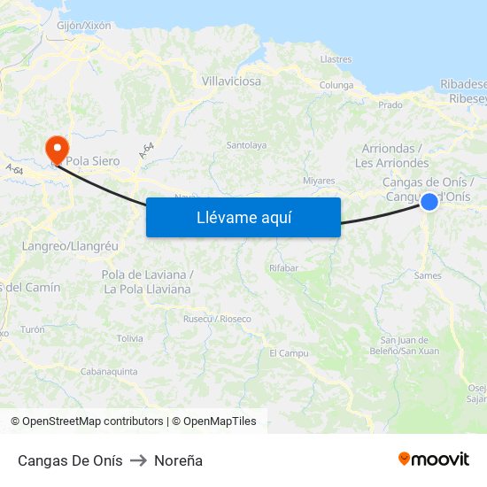 Cangas De Onís to Noreña map