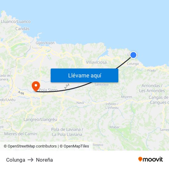 Colunga to Noreña map