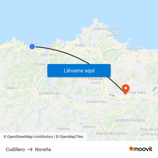 Cudillero to Noreña map