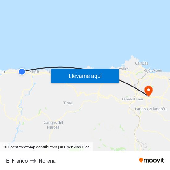 El Franco to Noreña map