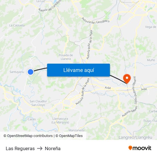 Las Regueras to Noreña map