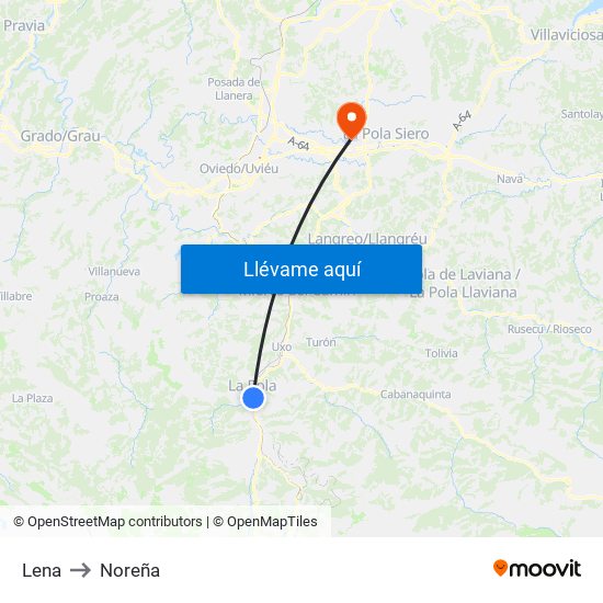 Lena to Noreña map