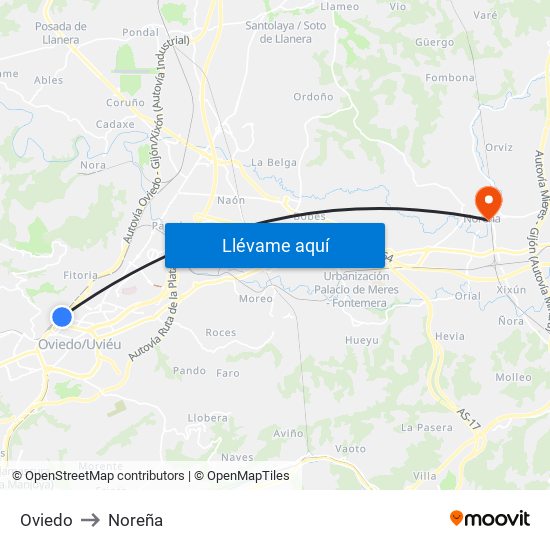 Oviedo to Noreña map