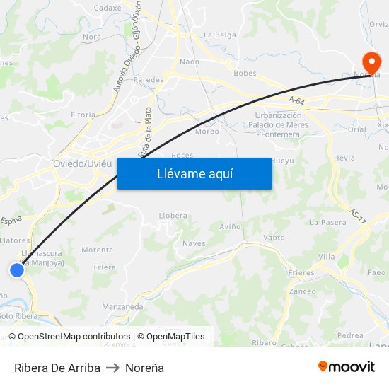 Ribera De Arriba to Noreña map