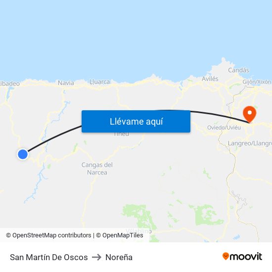 San Martín De Oscos to Noreña map