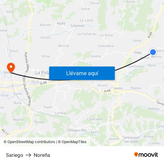 Sariego to Noreña map