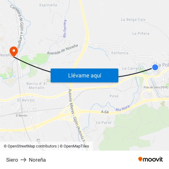 Siero to Noreña map